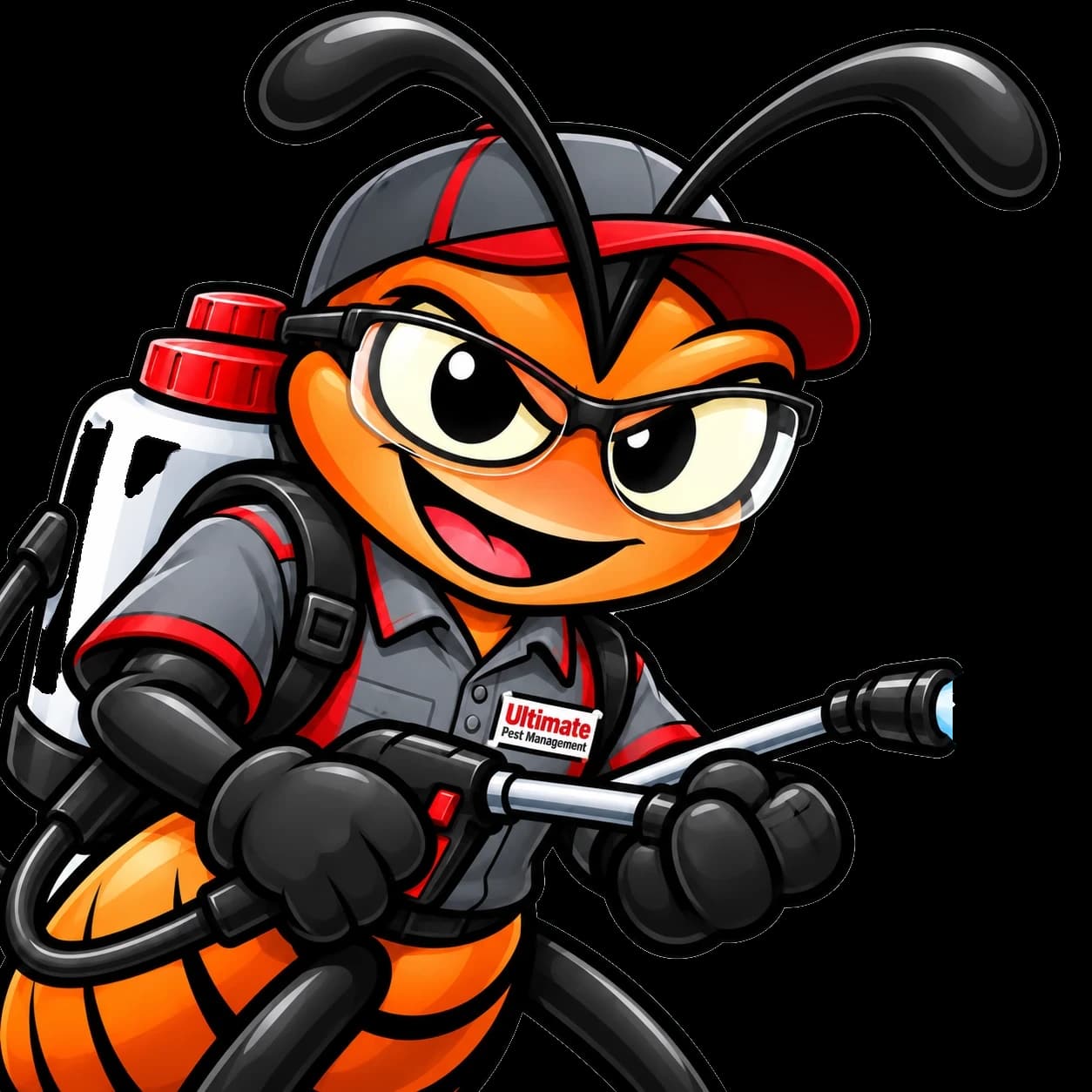 Ultimate Pest Management technician ant holding the wand of his backpack sprayer