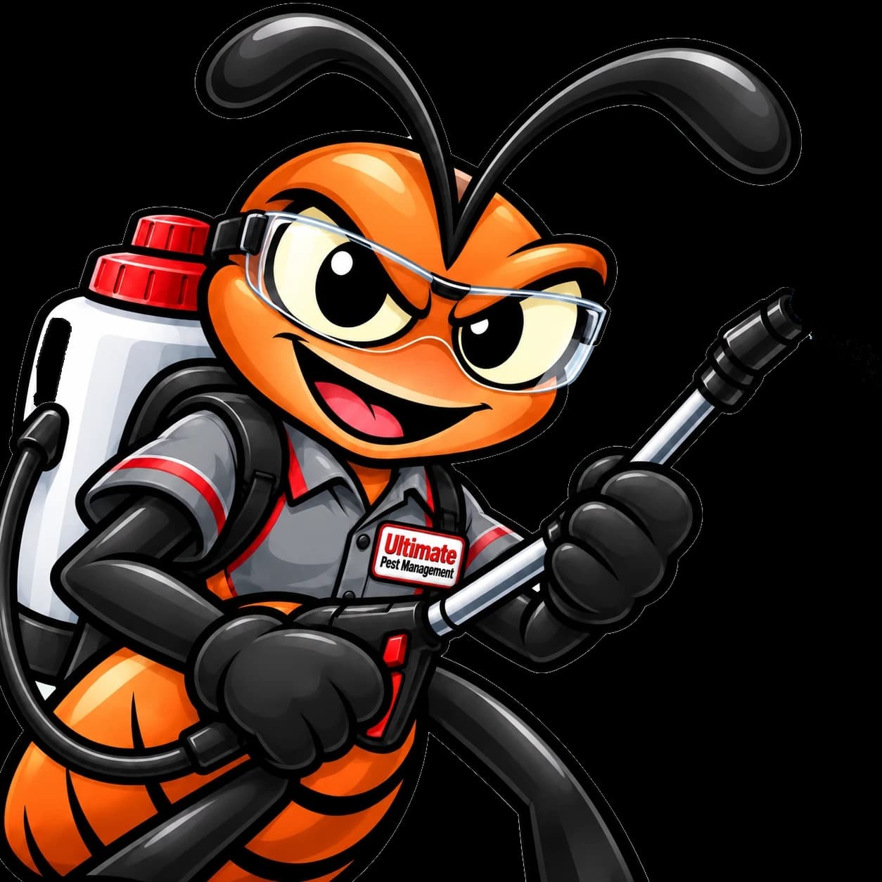 Ultimate Pest Management technician ant pointing his sprayer wand up