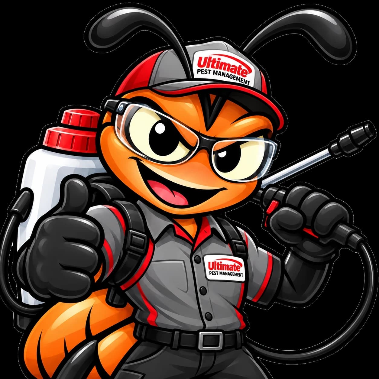 Ultimate Pest Management technician ant giving a thumbs up