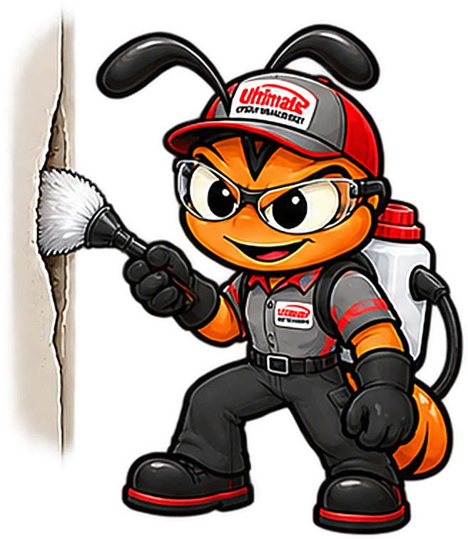 The technician ant using a duster brush on a crack that runs down a wall.